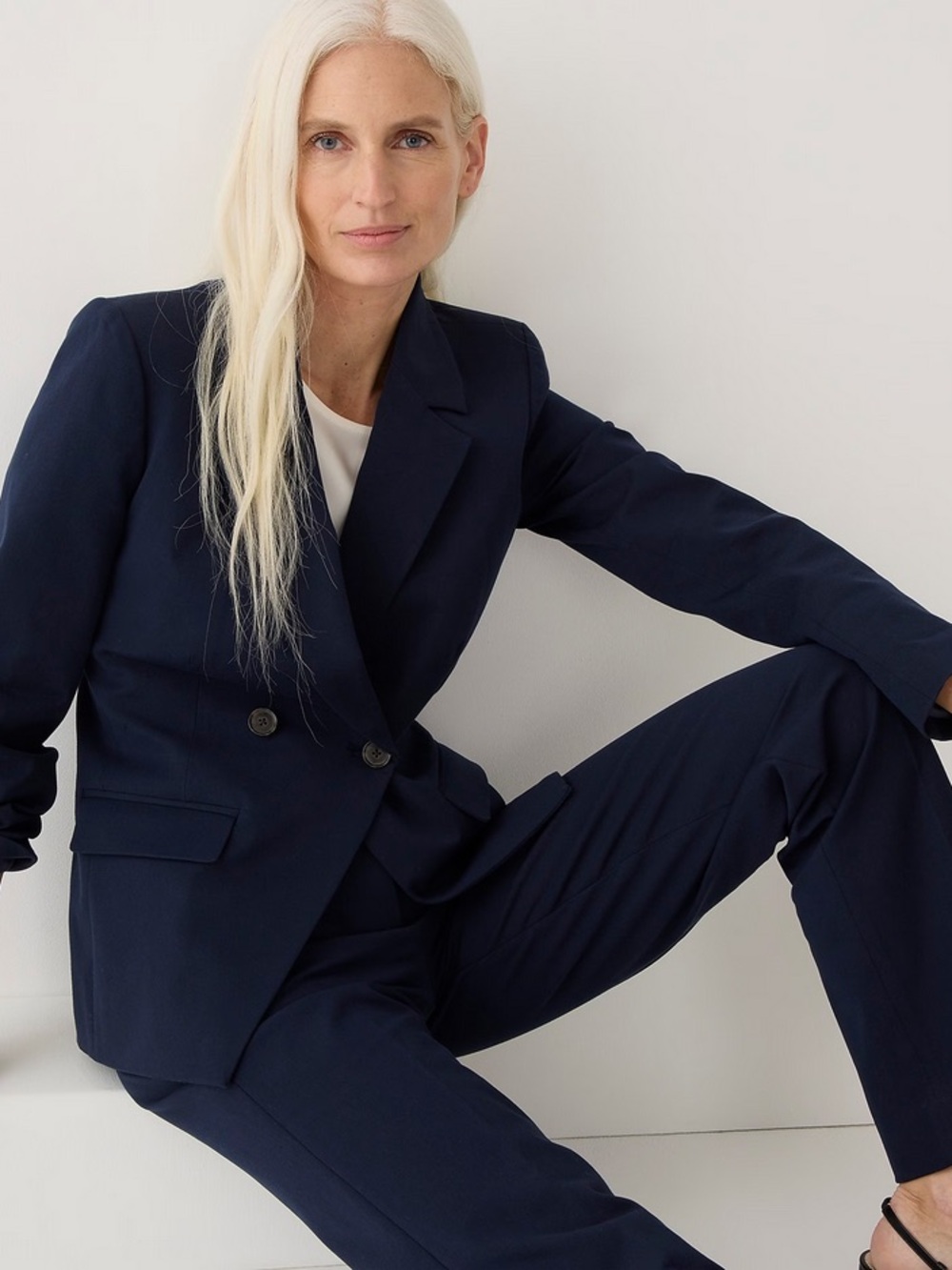 J Crew Navy Stretch Devon Double-breasted blazers— women’s 4